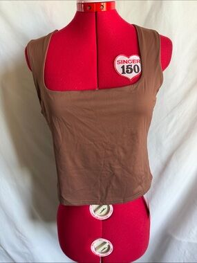 Brown Square Neck Tank Top — Women's Everyday Layering Tee